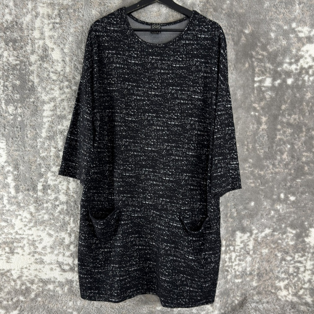 Clara Sunwoo Sz XL Pockets Textured Knit Tunic Top Dress Black 3/4 Sleeve Women